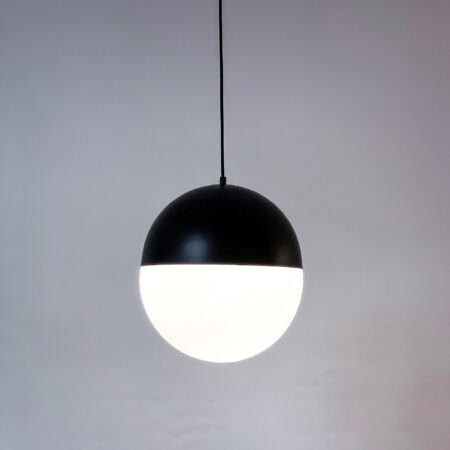One round pendant light with black coloured metal